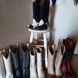 Ladies' cowboy boots black/brown/cream spotted cowhide